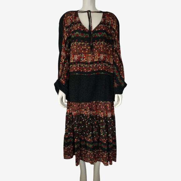 Vintage 1990s 2 Piece Boho Striped Rayon Blouse And Skirt Set Size 2X